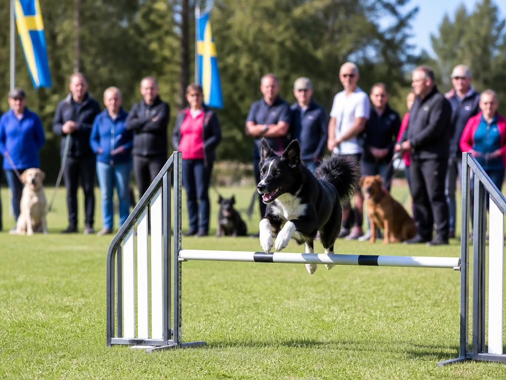 Hund som hoppar hinder under en aktivitetsdag på klubben