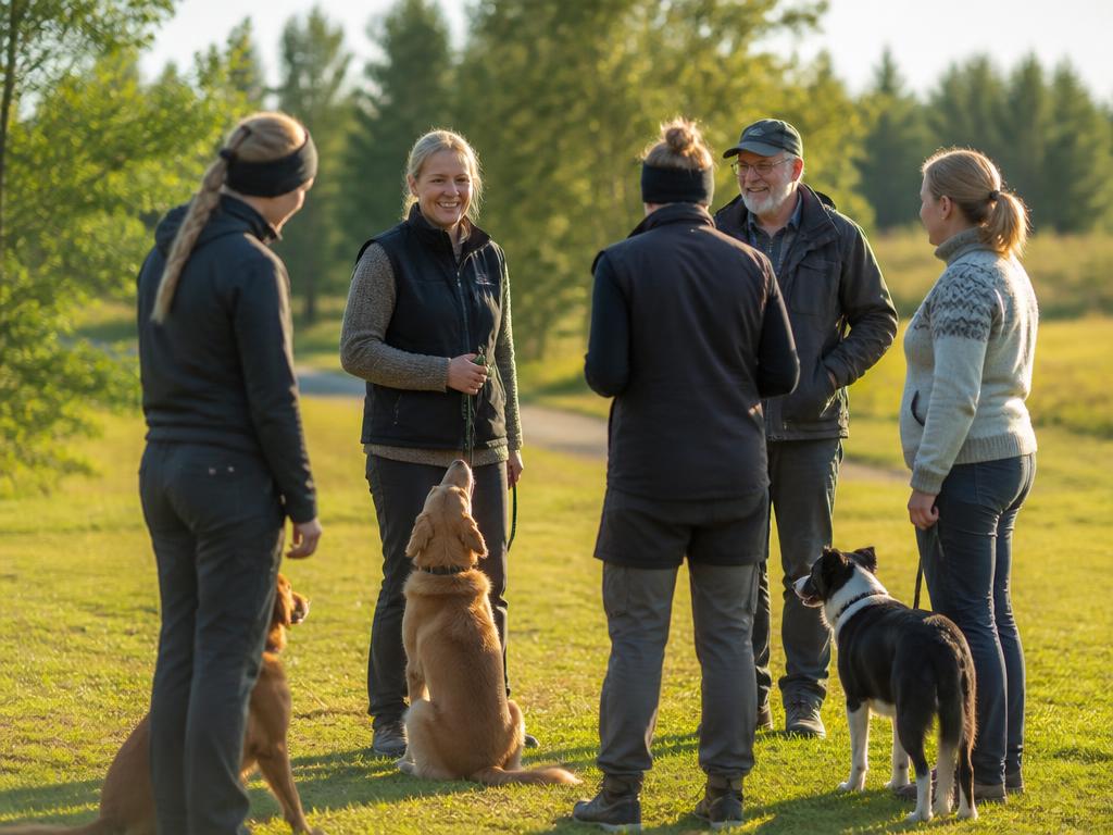 Medlemmar med sina hundar på klubbens träningsfält